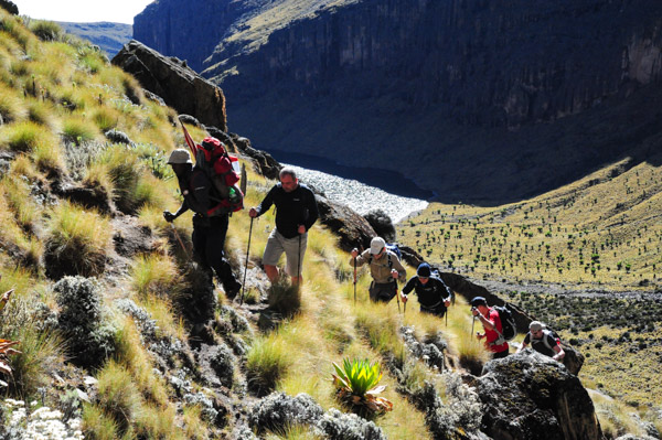 hiking group ascending Mount Kenya 